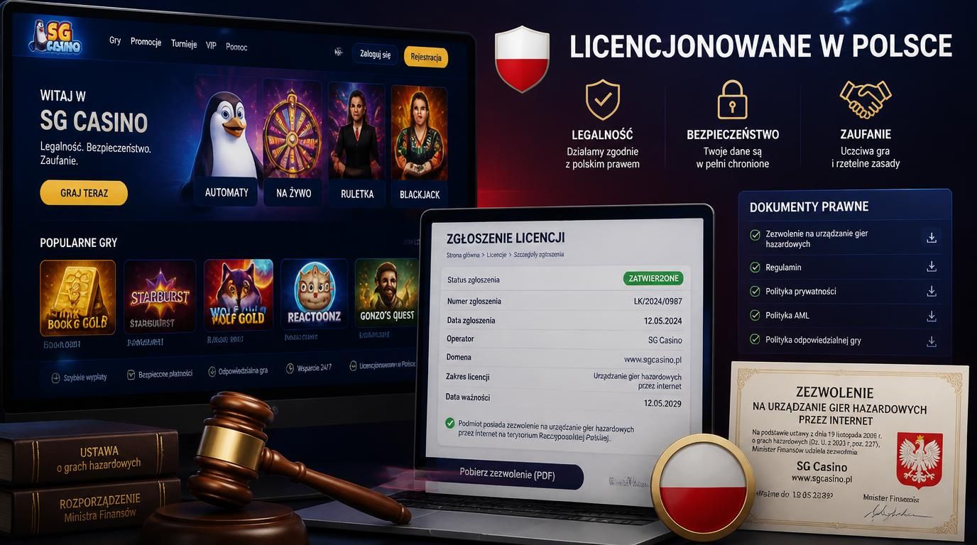 interfejs kasyna z dokumentem licencyjnym i polskim akcentem